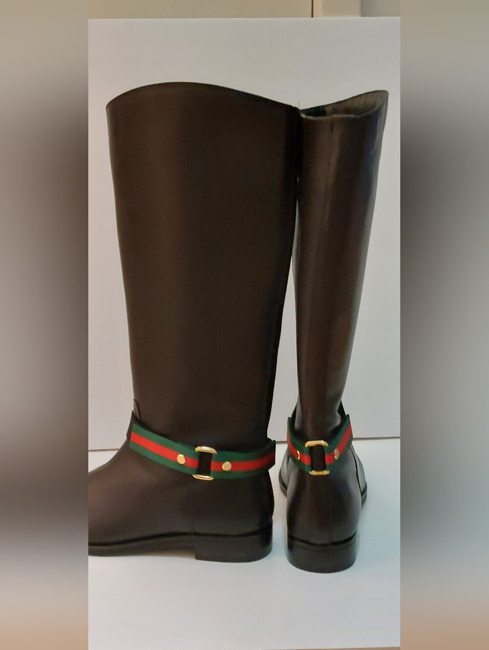 NWOT  Boot Ankle Straps  Green-Red Stripes Gold Hardware (Full Around Stripes)